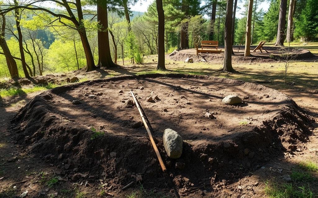 Clearing ground for tiny house deck Clearing ground for tiny house deck