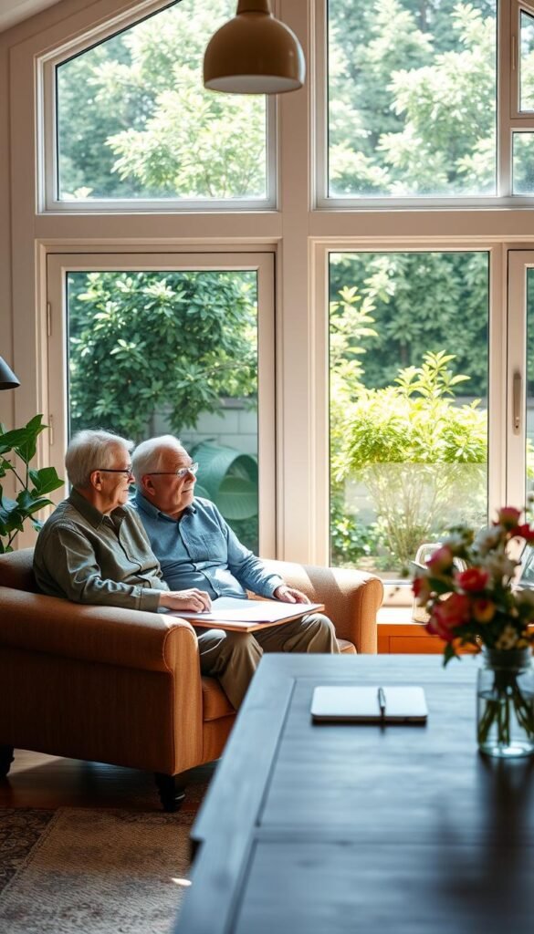 A cozy, sun-dappled home office with a warm, inviting ambiance. In the foreground, an older couple sits together on a plush sofa, engaged in an earnest conversation. Their expressions are thoughtful, their body language conveying a sense of openness and trust. In the middle ground, a sturdy wooden desk with a laptop, notebook, and a vase of fresh flowers, suggesting a professional, yet personal setting. The background features large windows overlooking a lush, verdant garden, bathed in soft, diffused natural light. An air of tranquility and wisdom pervades the scene, evoking a sense of expert guidance and relationship harmony. A cozy, sun-dappled home office with a warm, inviting ambiance. In the foreground, an older couple sits together on a plush sofa, engaged in an earnest conversation. Their expressions are thoughtful, their body language conveying a sense of openness and trust. In the middle ground, a sturdy wooden desk with a laptop, notebook, and a vase of fresh flowers, suggesting a professional, yet personal setting. The background features large windows overlooking a lush, verdant garden, bathed in soft, diffused natural light. An air of tranquility and wisdom pervades the scene, evoking a sense of expert guidance and relationship harmony.