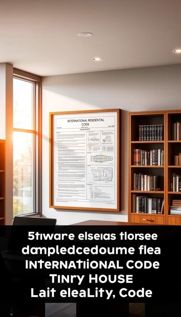 A modern office interior with a large desk, bookshelves, and a framed document on the wall depicting the International Residential Code for Tennessee. The room is well-lit with natural light filtering through large windows, casting a warm glow. The document is the focal point, showcasing intricate details and technical diagrams. The atmosphere is professional and authoritative, conveying the importance of understanding this crucial building code. The desk is neatly organized, with a laptop and writing materials, hinting at the ongoing research and analysis being conducted. The overall scene sets the stage for a comprehensive exploration of the International Residential Code's impact on tiny house legality in Tennessee. A modern office interior with a large desk, bookshelves, and a framed document on the wall depicting the International Residential Code for Tennessee. The room is well-lit with natural light filtering through large windows, casting a warm glow. The document is the focal point, showcasing intricate details and technical diagrams. The atmosphere is professional and authoritative, conveying the importance of understanding this crucial building code. The desk is neatly organized, with a laptop and writing materials, hinting at the ongoing research and analysis being conducted. The overall scene sets the stage for a comprehensive exploration of the International Residential Code's impact on tiny house legality in Tennessee.