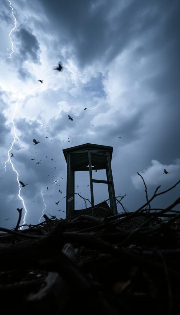 A small, compact structure stands tall against a backdrop of swirling winds and dark, foreboding clouds. The structure's frame shudders as gusts of wind batter its exterior, sending debris swirling in the air. In the foreground, a fallen tree branch lies amidst the debris, a testament to the power of the storm. The lighting is dramatic, with streaks of lightning flashing across the sky, casting an eerie glow on the scene. The angle is from a low perspective, emphasizing the vulnerability of the structure and the imminent danger it faces. The mood is tense and ominous, conveying the high-wind risks that compact structures must contend with, particularly in regions prone to severe weather. A small, compact structure stands tall against a backdrop of swirling winds and dark, foreboding clouds. The structure's frame shudders as gusts of wind batter its exterior, sending debris swirling in the air. In the foreground, a fallen tree branch lies amidst the debris, a testament to the power of the storm. The lighting is dramatic, with streaks of lightning flashing across the sky, casting an eerie glow on the scene. The angle is from a low perspective, emphasizing the vulnerability of the structure and the imminent danger it faces. The mood is tense and ominous, conveying the high-wind risks that compact structures must contend with, particularly in regions prone to severe weather.