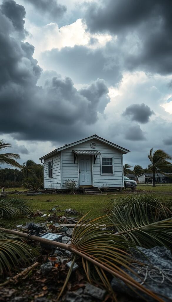 Weathered coastal Florida home, its compact frame battling fierce winds and heavy rains. In the foreground, debris and fallen palm fronds litter the ground, hinting at the storm's intensity. The middle ground showcases the home's vulnerable structure, with its low-profile design and minimal weather-proofing. In the background, ominous clouds loom, casting an ominous glow over the scene. The lighting is dramatic, with dramatic shadows and highlights accentuating the precarious nature of the tiny home. The camera angle is slightly low, emphasizing the home's diminutive stature against the towering storm. Weathered coastal Florida home, its compact frame battling fierce winds and heavy rains. In the foreground, debris and fallen palm fronds litter the ground, hinting at the storm's intensity. The middle ground showcases the home's vulnerable structure, with its low-profile design and minimal weather-proofing. In the background, ominous clouds loom, casting an ominous glow over the scene. The lighting is dramatic, with dramatic shadows and highlights accentuating the precarious nature of the tiny home. The camera angle is slightly low, emphasizing the home's diminutive stature against the towering storm.