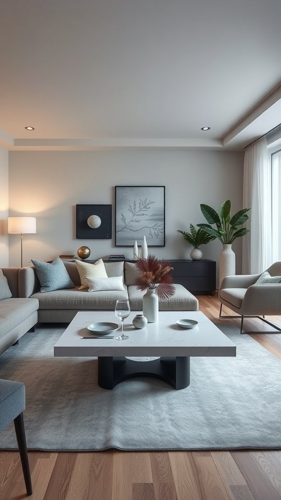 Cozy living area featuring multi-functional furniture, including a coffee table and sofa, designed for maximizing space in a tiny house.