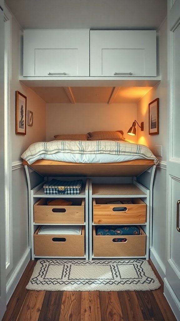 Cozy under-bed storage solution with drawers and elevated bed
