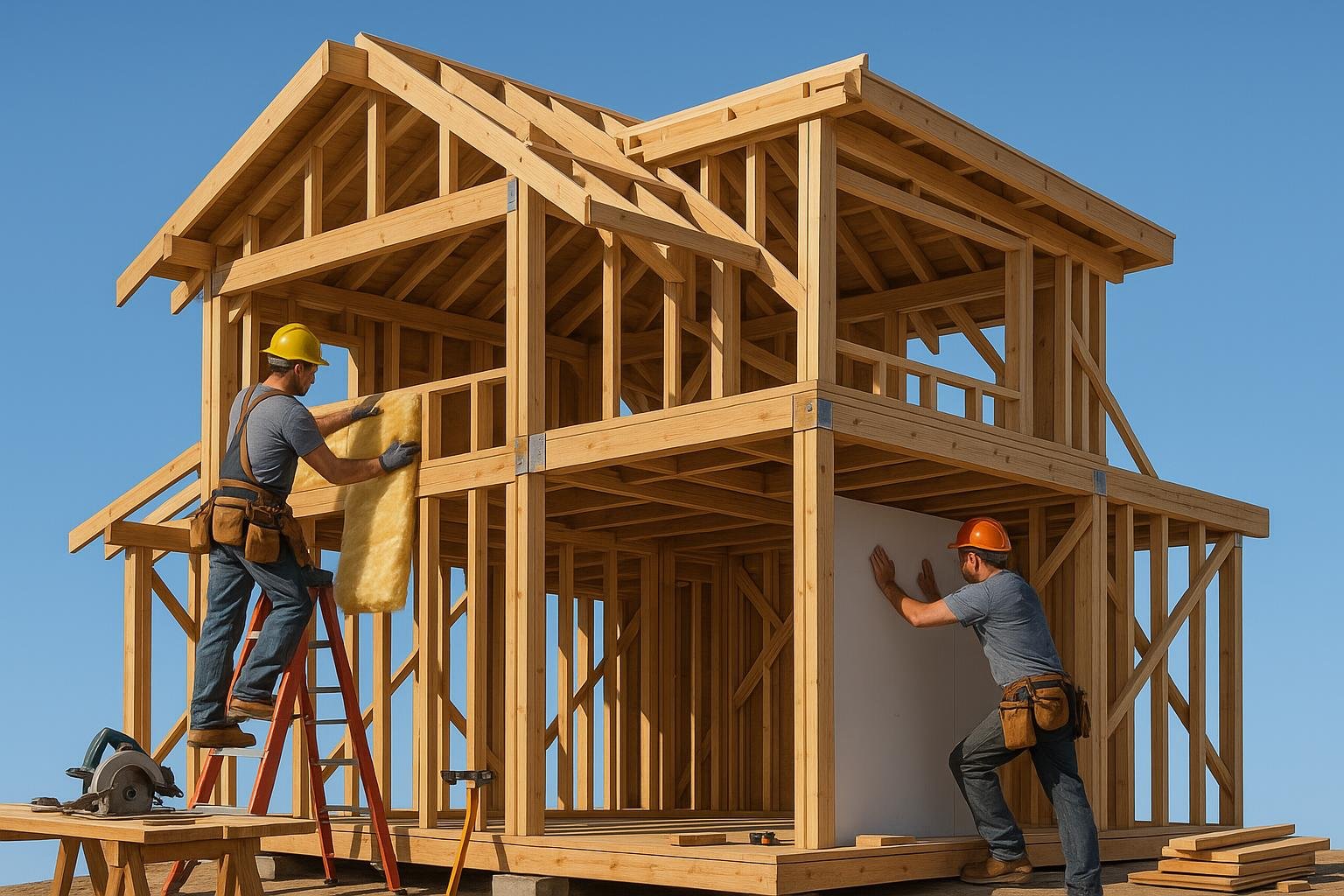 Construction view of a loft extension showing detailed framing and building techniques