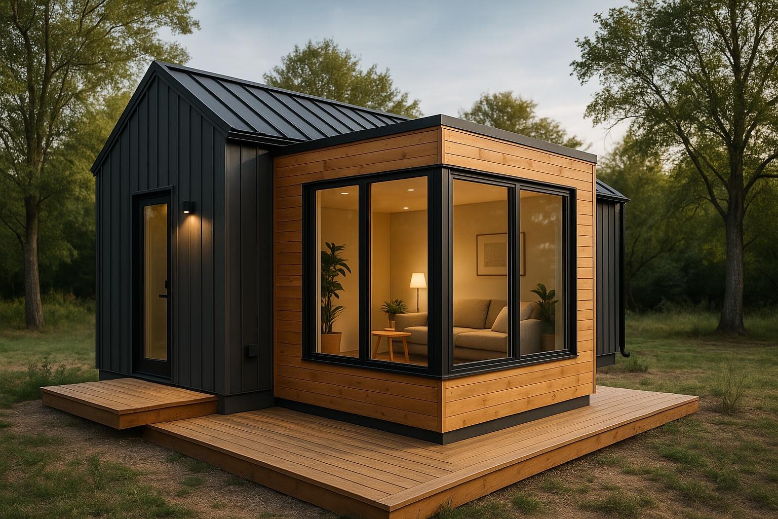 A beautiful bump-out addition showing modern design integration with the main tiny house structure