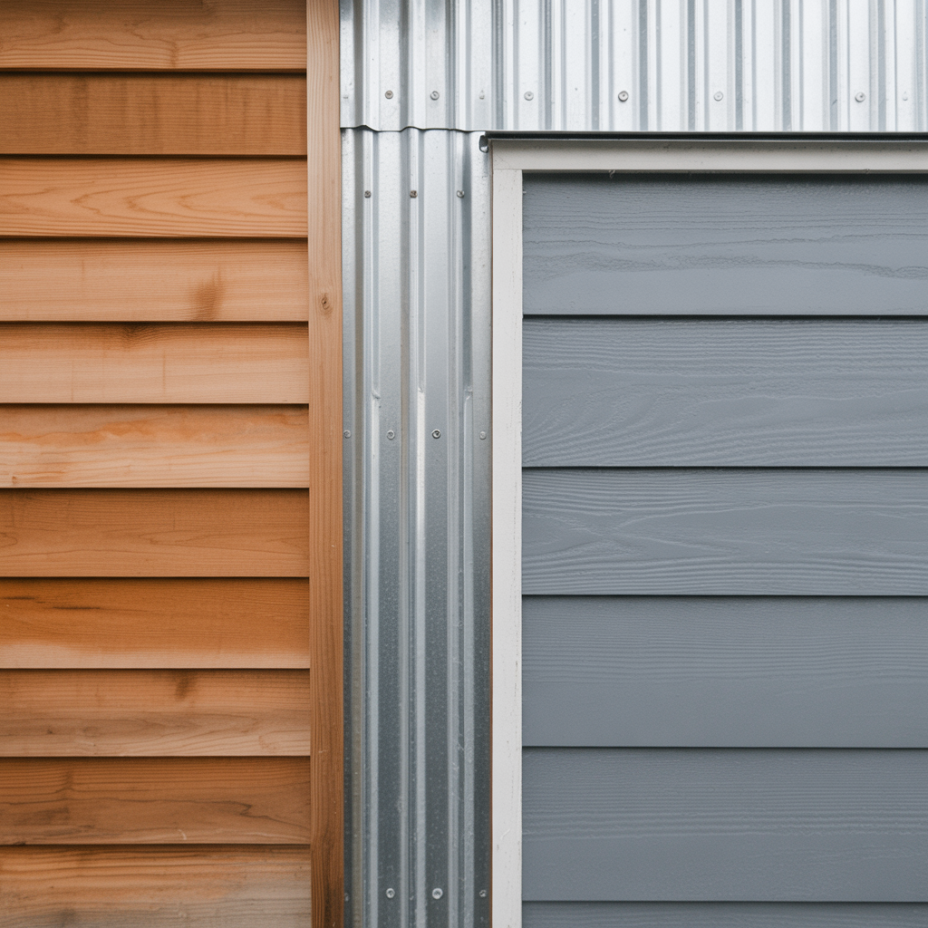 Tiny house curb appeal features. Tiny house siding comparison: wood, metal, and fiber cement textures