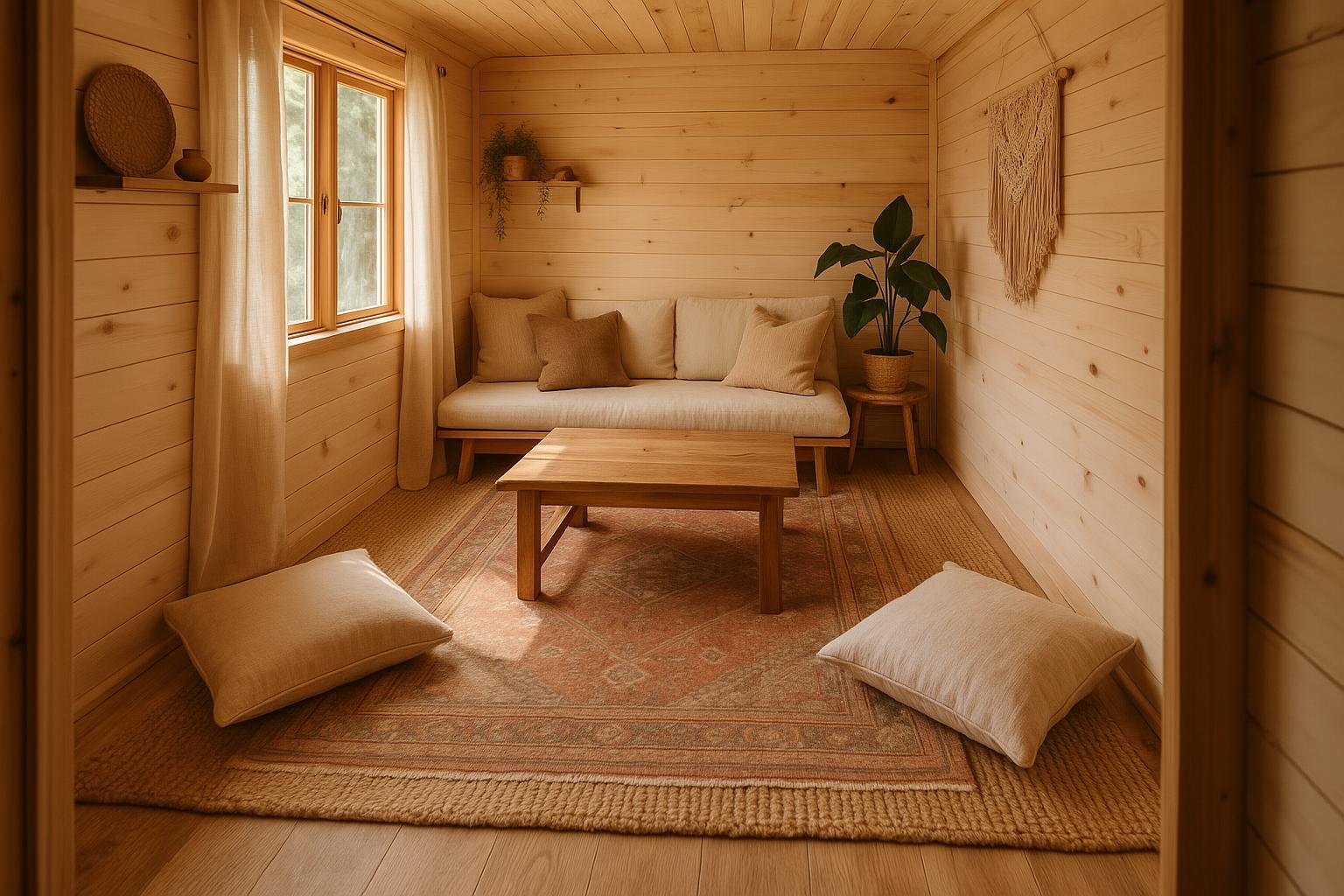 Layered Rugs in Boho Tiny House