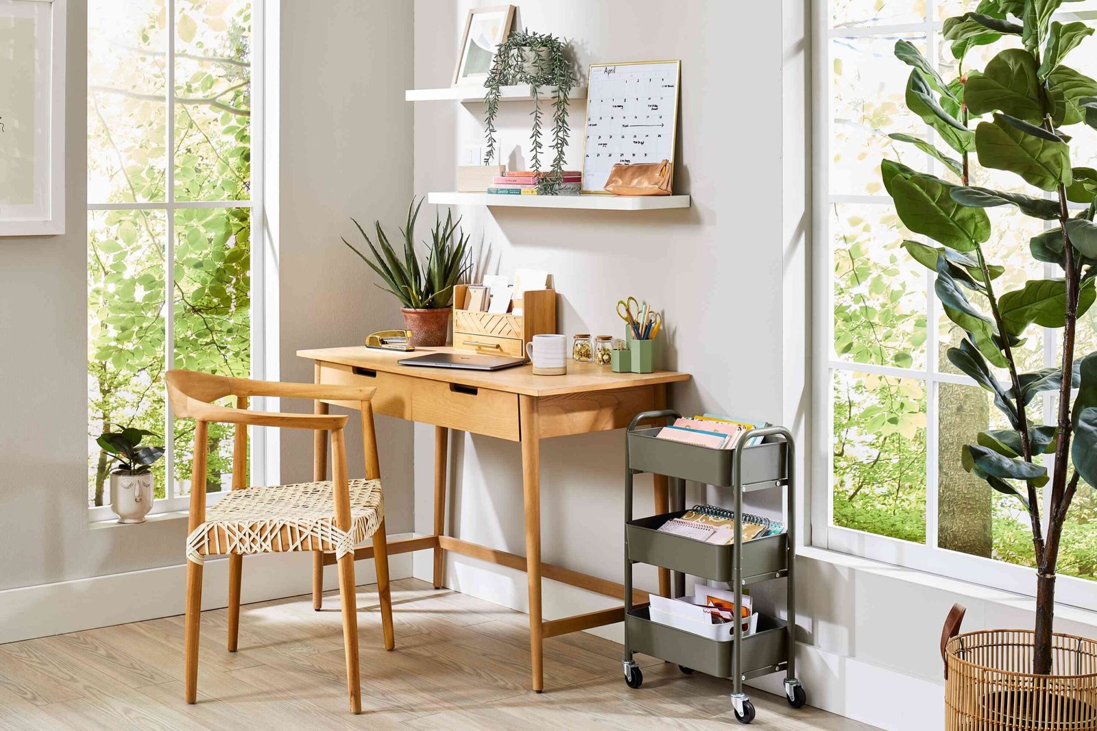 Compact Home Office Setups Transform Your Tiny Space into a Productivity Powerhouse. A modern compact home office setup featuring natural wood elements and efficient space utilization